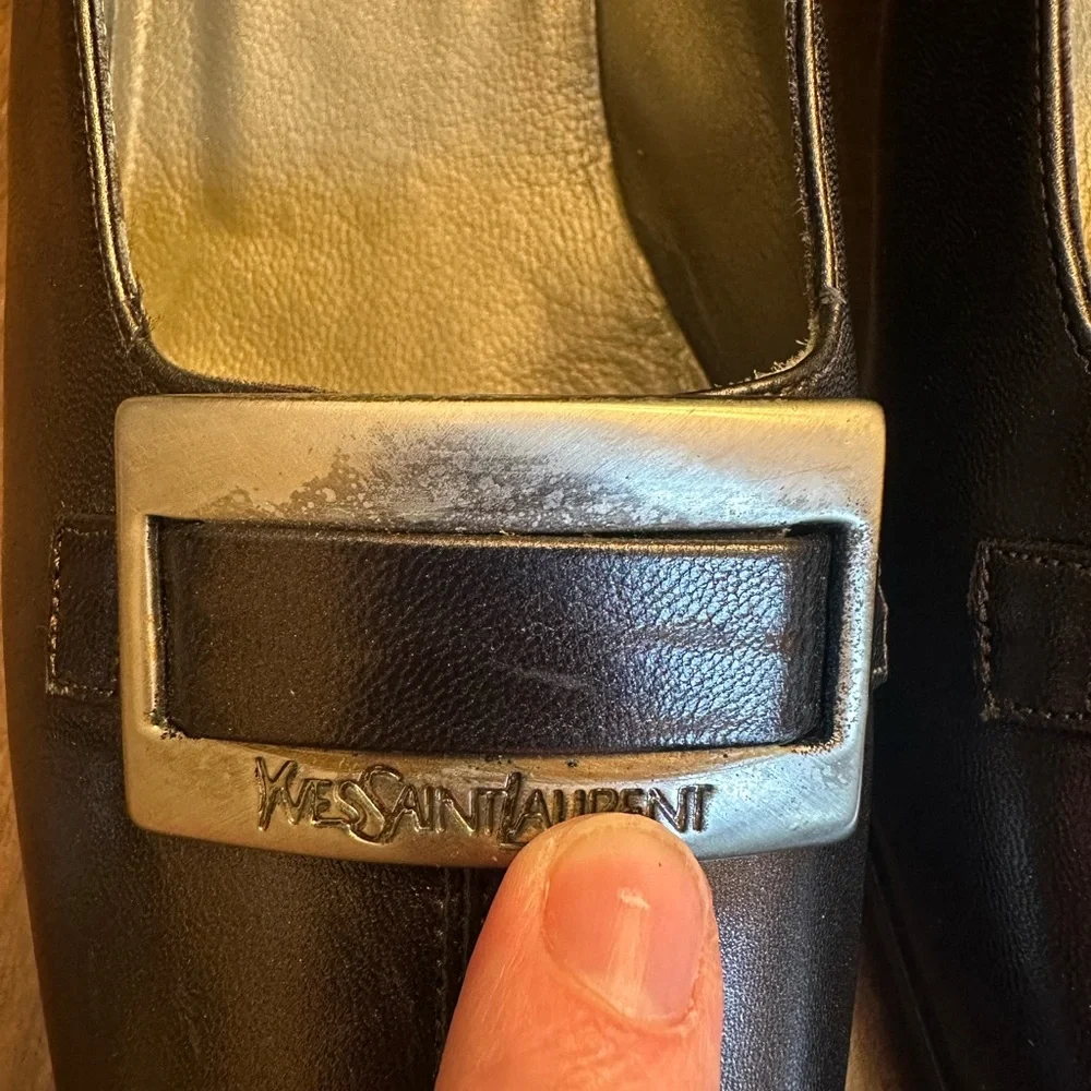 Vtg Yves Saint Laurent Brown‎ Shine Pumps Buckle Leather Size 10 *READ* - Picture 3 of 12